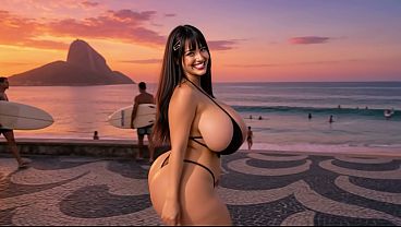 Peituda e bunduda posando na orla do Rio de Janeiro